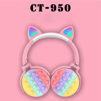 Безжични слушалки с led подсветка, Bluetooth-слушалки CT950 Bubble Сладка Котка Ear, Стерео Сгъваема слушалки за мобилен телефон, подарък за деца
