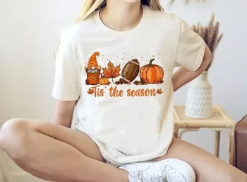 Ваканционни имоти е новост, Есенна тениска със сладка тиква, Дамски есен футболна тениска, Есенна тениска с джудже, ежедневни тениска от 100% памук