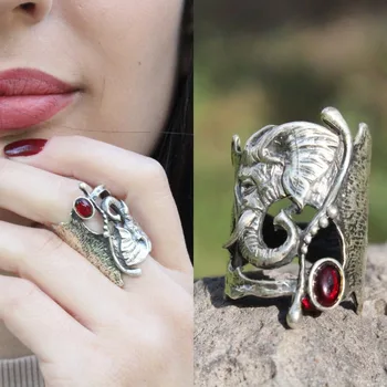 Винтажное Сребърен пръстен с ръчно резбовани под формата на слон, за жени, маркови пръстени за момичета, Очарователни женски бижута, подаръци за партита
