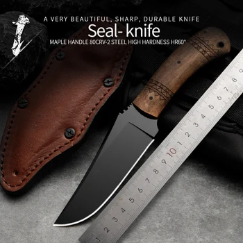 Висококачествен нож за къмпинг и риболов от стомана 80CRV2, уличен нож, спасителна нож за оцеляване с фиксирано острие, директен ловен нож