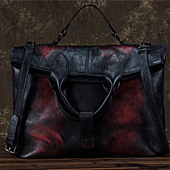 Висококачествена дамска чанта-месинджър от естествена кожа Реколта чанта-тоут по рамото за почивка с горната дръжка за Чанта от естествена кожа