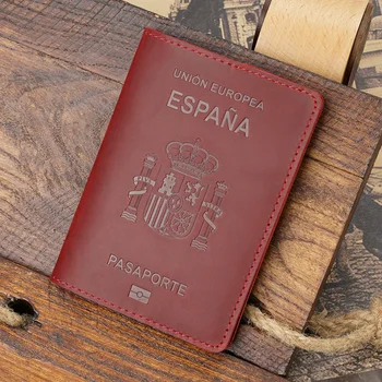 Висококачествени корици за паспорти от естествена кожа, Испания, притежател на кредитна карта Espana, ретро мъжки женски калъф за паспорт, пътен портфейл