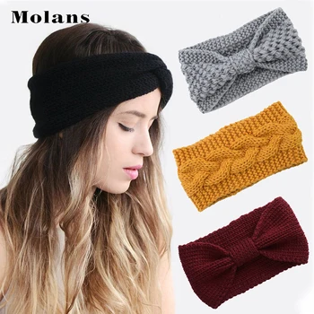 Дамска есенно-зимна топла превръзка на главата MOLANS, обикновена вълнени плетени калъф за дъвка за коса, еластична превръзка от неопрен за грим, аксесоари за коса за момиченца.