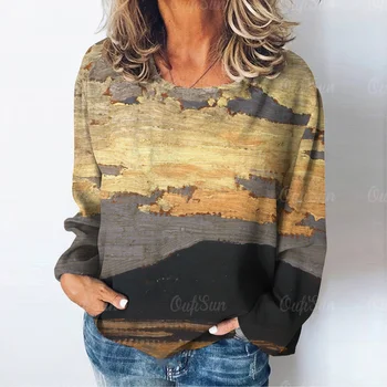 Дамска тениска с дълъг ръкав, пуловер с кръгло деколте и 3D принтом, ежедневни облекла за всеки ден, реколта на 90-те години, дамски есен-зима