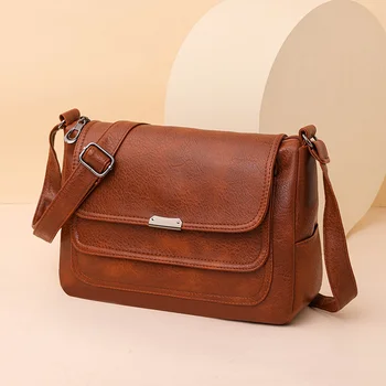 Дамска чанта за през рамо в ретро стил от мека изкуствена кожа, луксозна дизайнерска чанта, дамска чанта-месинджър, дамски чанти голям капацитет, новост