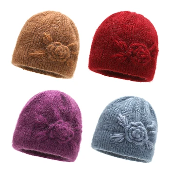 Дамски Зимни Нови Модни шапки-барети, плетени калъф за Топли Есенни Цветя Улични Ветроупорен аксесоари, Капачка за мама, на баба