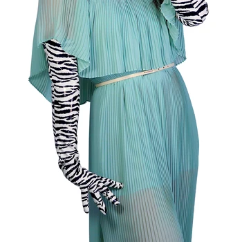 Дамски ръкавици DooWay с принтом зебра, оперната дългата изкуствена лачена кожа, модерен костюм от изкуствен латекс, вечерния тоалет за cosplay, ръкавици известни личности
