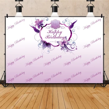 Декори за рекламни банери за парти по случай рождения ден на Laeacco, Романтична лилави цветя, Пеперуди, дама, момиче, фон за снимки, подпори за фото студио