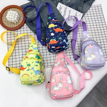 Детска найлон поясная чанта за пари Бебешки отличителни чанта с цип, с анимационни дизайн за момичета и момчета, сладко чанта през рамо с шарките на рога на динозавър и кон