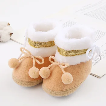 Детски обувки Baywell, зимни плюшени обувки с помпоном за новородени момчета и момичета, мека удобна согревающая обувки