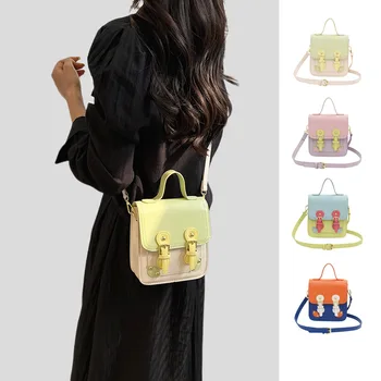 Дизайнерска чанта на едно рамо 2023 Лятна нова цветна малка квадратна чанта от изкуствена кожа с цип, през рамо, модерна дамска чанта ярки цветове