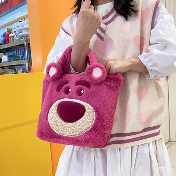 Дисни 2023 Нова скъпа мультяшная чанта-тоут с изображение на Доналд Дък, плюшен чанта с лък, женствена чанта с ягоди мече, чанта-тоут голям капацитет, женствена чанта