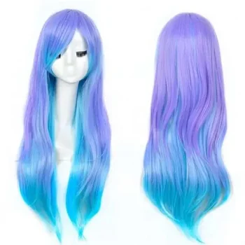 Дълги синьо-лилави къдрава синтетични косата омбре, перуки за cosplay, на парти за Хелоуин