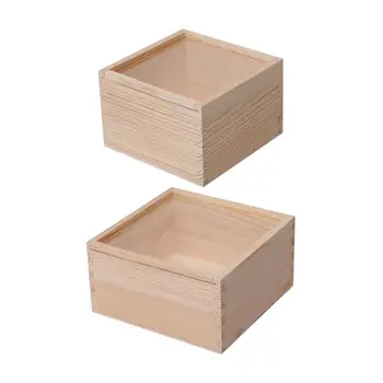Дървена Кутия за DIY Кутия за Украшения с Капак Начало Декор Дървена Кутия За Съхранение на Многофункционален Сватбен Дисплей Бонбони Квадратен Контейнер За Съхранение