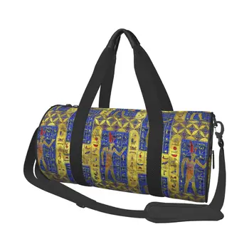 Египетски златни символи на лазурите Пътни чанти, Мъжки чанти за фитнес Цилиндрична чанта през рамо Дамски голяма пътна чанта-тоут за багаж
