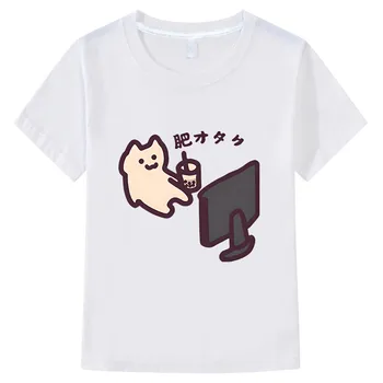 Ежедневни Сладко Аниме тениски One Котка с къс ръкав, Тениска Kawaii Manga, 100% Памук, Модна Тениска с Изображение За момчета/момичета