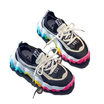 Ежедневни спортни обувки за момичета от въздушни мрежи, улично леки маратонки за бягане, модни дъгова подметка, ретро обувки Old Dady, дете 26-37 години