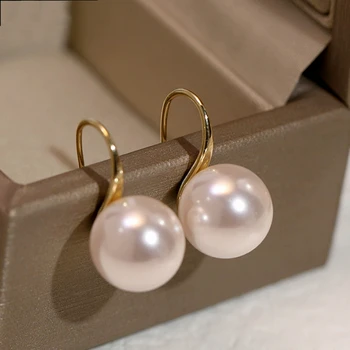 Елегантен Класически обеци с имитация на перли за жени, кръгли обеци-розово с перли в златен цвят, романтична сватбена украса за младоженци, подаръци