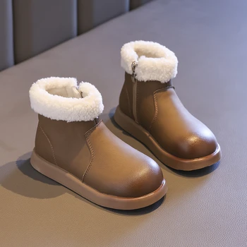 Есенно-зимни детски ежедневни обувки за момичета, зимни обувки за момчета, устойчива на плъзгане детска градинска обувки, топли плюшени детски ботуши с висок берцем