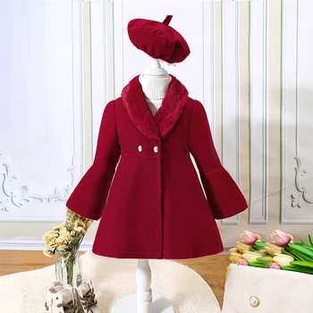 Есенно-зимни нова однотонная палто с кожа яка в стил мозайка за момичета + взима