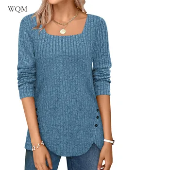 Женска тениска WQM, ежедневна мода, есен-зима, дамски блузи с дълъг ръкав, обикновена блузи, пуловери, Ризи с копчета, женски