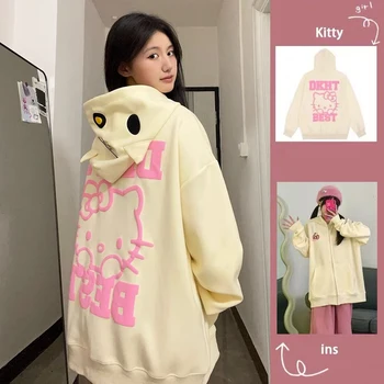 Жилетка Здравей Kittys, пуловер с качулка, есенно-зимно палто Kawaii с принтом аниме за момичета