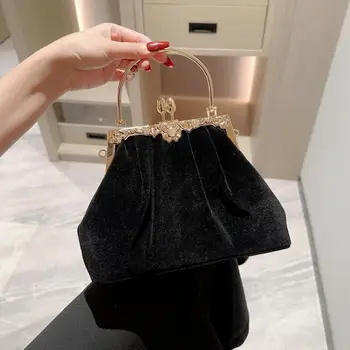 Загадъчна Черно кадифе дамски вечерна дамска чанта, маркови чанти за партита, банкетни чанти за дами, сватбени Дамски чанти-портфейли, клатчи-торбички