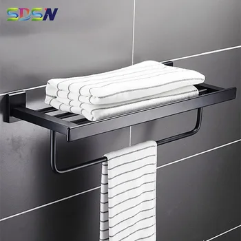 Закачалка за хавлии в банята SDSN Черен бронз стойка за хавлиени кърпи Качествен алуминиев Черен лира Аксесоари за баня