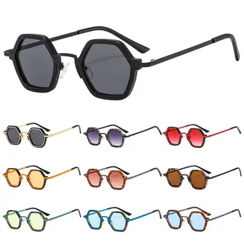 Защита UV400, малки полигональные слънчеви очила, реколта Y2K в метална рамка в стил хип-хоп, слънчеви очила унисекс, пънк-нюанси за жени и мъже