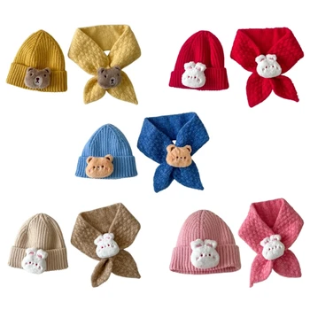 Зимна шапка и шал, бебешки аксесоари, cartoony топло калъф за шията, шийните шал, шапка-бини Y55B