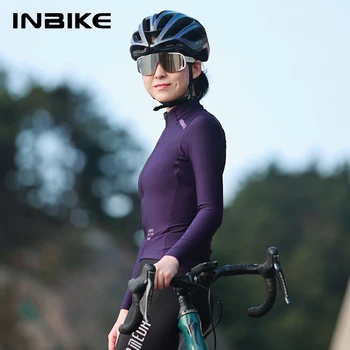 Зимни дамски велосипедна майк INBIKE отвътре с дълги ръкави, топли градинска облекло за колоездене, джърси, спортно облекло МТБ, пълна светкавица