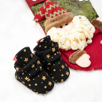 Зимни обувки за новородените момичета 0-18 м с коледна звезда, зимни ботильоны, топло детски обувки за ходене за деца