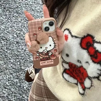 Калъф за телефон Hello Kitty Sanrio с аниме-кавайным лък за iPhone 15 14 13 12 Pro Max, скъпа мультяшная защитно делото, подаръци