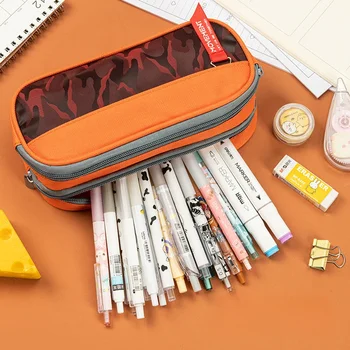 Камуфляжный платно молив случай на двоен цип, чанта за моливи за момчета, чанта за училище на канцеларски материали, студентски дръжка, торбичка за съхранение на училищни принадлежности.