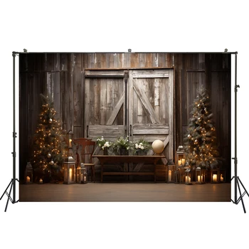 Кафява дървена врата, Коледно дърво, фоново украса за фотография, Годишнина новородено 