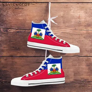Класически дамски вулканизированная обувки с висок берцем с шарките на хартата Хаити, ежедневни парусиновая обувки дантела за момичета, студентски обувки на плоска подметка
