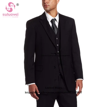 Класически черен сватбен костюм за мъже, изработена по поръчка, яке, жилетка, Комплект панталон, смокинг за бала на младоженеца, Елегантни мъжки костюми