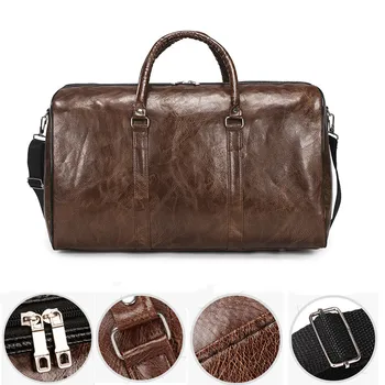 Кожена спортна чанта в стил ретро, по-голямата голям бизнес пътна чанта, чанта през рамо, дамски Мъжки чанта за фитнес, ежедневна чанта за багаж, чанта-переноска