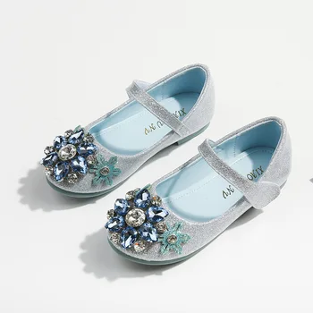 Кожени обувки принцеси за момичета, модерни блестящи детски обувки на плоска подметка с кристали, детски фини обувки на плоска подметка за деца, рокля Мери Джейн