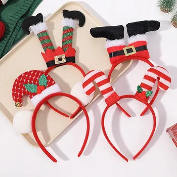 Коледни ленти за коса за деца и възрастни, червена Коледна Превръзка на главата с Рога на Дядо Коледа, Снежен човек, Коледни украси, Подаръци за момичета