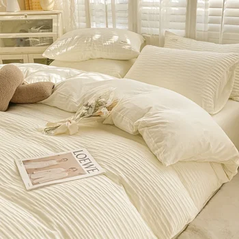 Комплект спално бельо, пухени, плоски чаршаф, калъфка за възглавница, комплект чаршаф, меко стеганое одеяло, комплект спално бельо в скандинавски стил Ins