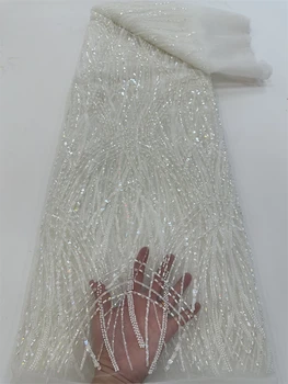 Луксозна Африканска лейси кърпа за младоженеца, расшитая мъниста, 2024, Висококачествена бродерия, Френска окото, Тюлевое дантела за вечерна рокля. РУСИЯ