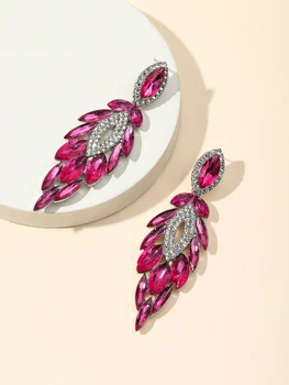 Луксозни обеци с висулки от розови камъни, дамски модни бижута, ефектни слушалки, сватбен подарък за жена, за нея