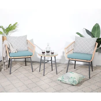 Мебели за двор от 3 теми, улични плетени столове за градината, балкон, Безплатни комплекти за външни маси и столове