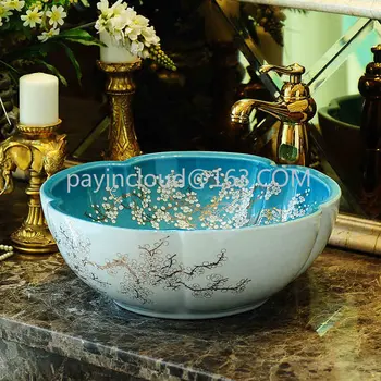 Мивка за баня в Синьо-бяла, Керамична Мивка ръчно рисувани Jingdezhen Art