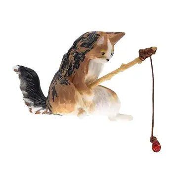 Миниатюрна Риболов на котки, Преносими Играчки за улов на котки, Модел, животно, Гъвкава Скулптура от смола Cat Staues, Ярка форма на Котка Fishing