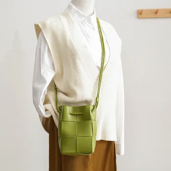 Модерен дамски тканая чанта за мобилен телефон от изкуствена кожа, дамски чанти, дамски чанти през рамо с голям капацитет, Дамски чанти през рамо