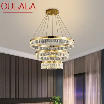 Модерен кристална окачен лампа OULALA, креативна луксозна led полилей с кръгла форма, пръстени, начало декор за хола и трапезарията