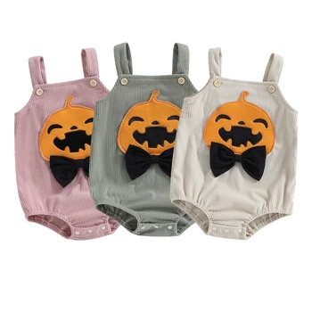Модерни есенни боди за деца за малки момчета и момичета на Хелоуин, дрехи, вельветовые тела без ръкави, с кръгло деколте и нос под формата на тиква