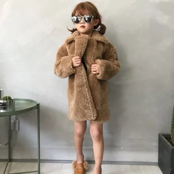 Модерно зимно яке за момиченца с дебела кожа, за бебета, топло палто под формата на овце, вълнена горна дреха за деца, висококачествени дрехи за момичета от 2 до 14 години
